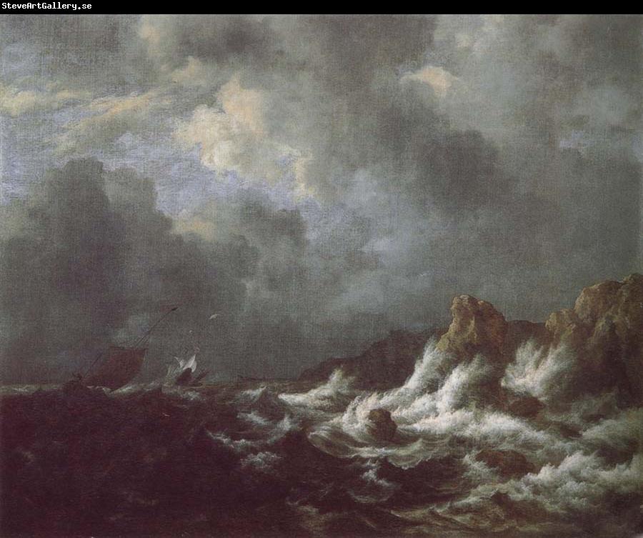 Jacob van Ruisdael Rough Sea with Sailing vessels off a Rocky coast